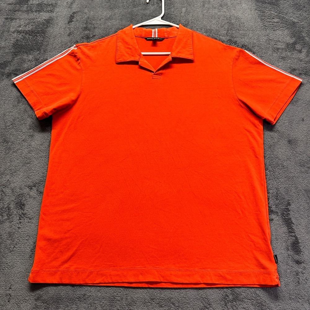 Vintage Banana Republic Polo Shirt Mens XL Orange Bowling Shirt Striped Shoulder